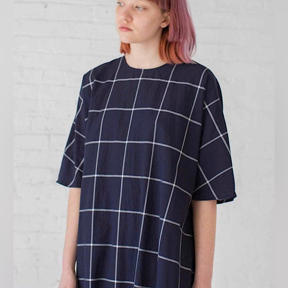 Samuji Chouka navy/white windowpane plaid dress